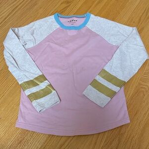 Mini Boden Girls Long Sleeve Pink and Gray Shirt